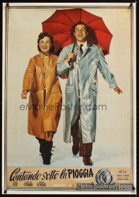2k594 SINGIN' IN THE RAIN Italian commercial poster '90s art of Gene Kelly & Debbie Reynolds!