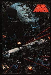 2k051 RETURN OF THE JEDI commercial poster '83 George Lucas classic, Millennium Falcon & Death Star!