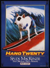 2k226 BUD LIGHT 20x28 advertising poster '86 classic image of Spuds MacKenzie surfing!