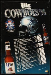 2k251 MILLER LITE 20x30 advertising poster '94 Dallas Cowboys schedule, 12 & 4 for the year!