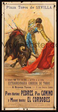 2k367 PLAZA DE TOROS DE SEVILLA Spanish special 21x42 '64 wonderful Estrems art of matador & bull!
