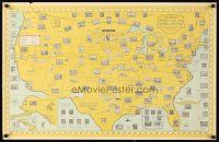 2k369 STAMP MAP OF THE UNITED STATES special 22x34 '65 cool map with much history!