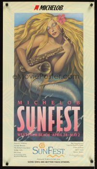 2k326 SUNFEST WEST PALM BEACH APRIL 28 - MAY 2 20x35 music poster '93 art of mermaid w/sax!