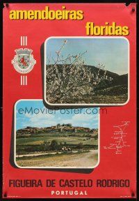2k552 AMENDOEIRAS FLORIDAS Portuguese travel poster '70s image of ancient fortress & blooms!