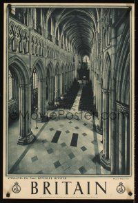 2k515 BRITAIN English travel poster '50s The Nave, Beverley Minster, Gothic cathedral!
