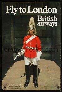 2k450 BRITISH AIRWAYS FLY TO LONDON English travel poster '79 great image of soldier w/sword!