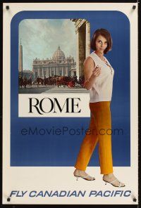 2k454 CANADIAN PACIFIC ROME Canadian travel poster '67 image of sexy smoking Italian woman!