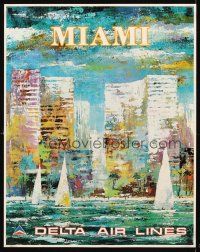 2k462 DELTA AIRLINES: MIAMI travel poster '75 Jack Laycox art of downtown Miami!