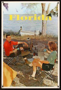 2k563 FLORIDA travel poster '63 great image of two happy campers & kid fishing in background!