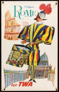 2k399 FLY TWA ROME travel poster '60s David Klein art of colorful soldier beating drum!
