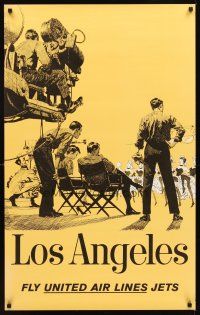 2k421 FLY UNITED AIRLINES JETS LOS ANGELES travel poster '60s cool art of movie set!
