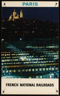 2k491 FRENCH NATIONAL RAILROADS French travel poster '72 cool image of Paris at night!