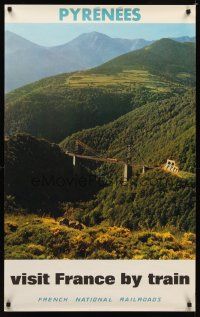 2k490 FRENCH NATIONAL RAILROADS French travel poster '69 train on bridge in Pyrenees mountains!