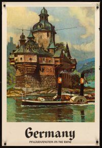 2k530 GERMANY travel poster '60s Pfalzgrafenstein on the Rhine, art of castle!