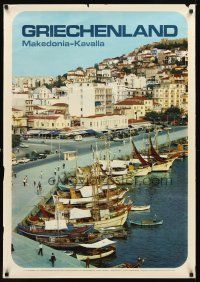 2k532 GRIECHENLAND Greek travel poster '67 image of harbor and coastal town of Kavala!