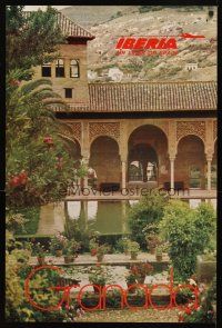 2k467 IBERIA GRANADA travel poster '60s cool image of Alhambra Palace!