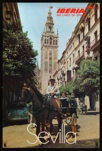 2k468 IBERIA SEVILLA travel poster '65 Air Lines of Spain, cool image of Seville Cathedral!