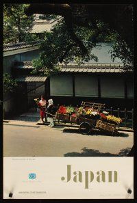 2k544 JAPAN travel poster '70s great image of woman w/flower cart, Kyoto!