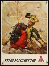2k476 MEXICANA Mexican travel poster '60s wonderful art of matador & bull!