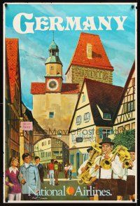 2k478 NATIONAL AIRLINES GERMANY travel poster '70s great Bill Simon artwork of village!