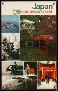 2k481 NORTHWEST ORIENT JAPAN travel poster '80s cool images of landmarks, aircraft & people!