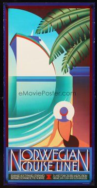 2k498 NORWEGIAN CRUISE LINE travel poster '89 art deco art of woman & ship at sea!