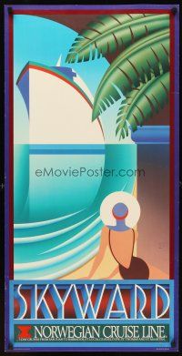 2k499 NORWEGIAN CRUISE LINE SKYWARD travel poster '89 art deco art of woman & ship at sea!