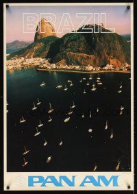 2k408 PAN AM BRAZIL travel poster '70s great image of boats in harbor & Sugarloaf Mountain!
