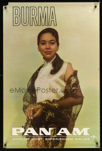 2k409 PAN AM BURMA travel poster '60s cool image of pretty Burmese woman!