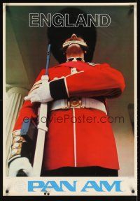 2k410 PAN AM ENGLAND travel poster '70s classic image of Queen's guard standing motionless!
