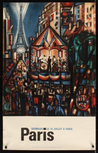 2k525 PARIS travel poster 1964 Marcel Gromaire art, Bastille Day!