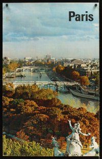 2k526 PARIS French travel poster 1962 Notre Dame Cathedral in foreground & Seine River!