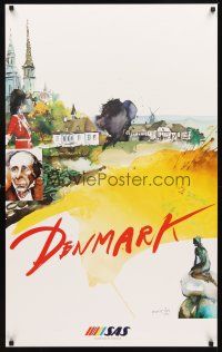 2k387 SCANDINAVIAN AIRLINES DENMARK Danish travel poster '92 really cool artwork of landmarks!