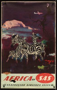 2k388 SCANDINAVIAN AIRLINES SYSTEM AFRICA Danish travel poster '50s Otto Nielsen wildlife Zebras art!
