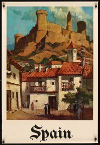 2k559 SPAIN travel poster '60s cool artwork of village & castle overlooking!