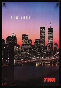 2k405 TWA NEW YORK travel poster '90s cool image of Twin Towers & New York City skyline!