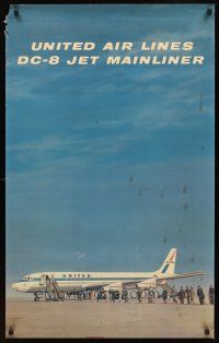 2k422 UNITED AIR LINES DC-8 JET MAINLINER travel poster '60s cool image of aircraft on runway!