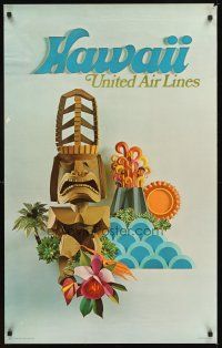2k427 UNITED AIRLINES HAWAII travel poster '71 cool paper artwork image of Hawaiian objects!