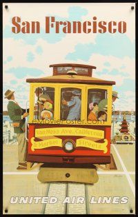 2k431 UNITED AIRLINES SAN FRANCISCO travel poster '50s Stan Galli artwork of trolly street car!