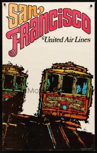 2k432 UNITED AIRLINES SAN FRANCISCO travel poster '67 art of trolleys by Jebray!