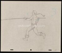 2m314 TARZAN animation art '80s cartoon pencil drawing of him charging with pole!