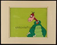 2m045 PEBBLES CEREAL matted animation cel '80s wacky cartoon image of Dino in dinosaur costume!