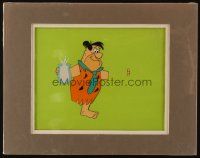 2m041 PEBBLES CEREAL matted animation cel '80s cartoon image of Fred Flintstone carrying milk!