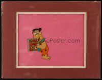 2m042 PEBBLES CEREAL matted animation cel '80s cartoon image of Fred Flintstone holding box!