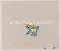 2m077 SMURFS animation cel + pencil drawing '80s great cartoon image of Smurfette reaching down!