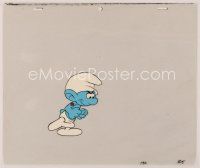 2m078 SMURFS animation cel + pencil drawing '80s great cartoon image of Hefty Smurf looking tough!