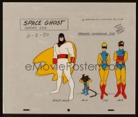 2m084 SPACE GHOST animation cel '80 comparative size chart of lead characters by Alex Toth!