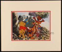 2m017 WINNIE THE POOH matted animation cel '80s with Tigger, Eeyore, Kanga, Roo & Piglet!