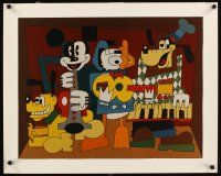 2m783 MICASSO 24x29 art print '90s wacky Picasso-like art of Mickey, Donald, Goofy & Pluto!