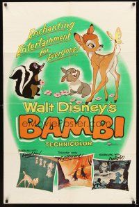2m122 BAMBI 1sh R57 Walt Disney cartoon deer classic, great art with Thumper & Flower!